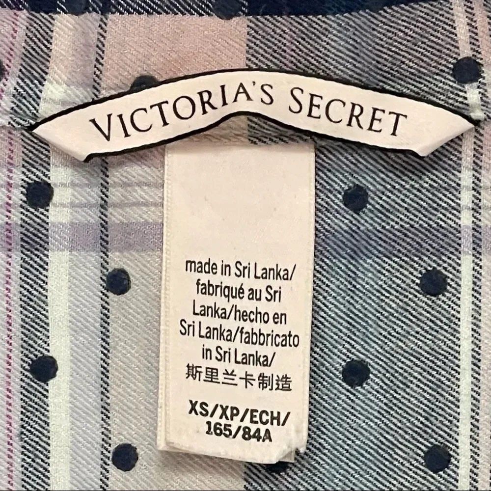 Victoria’s Secret Plaid Button Up Pajama Shirt Pink Lavender Blue Black Size XS
